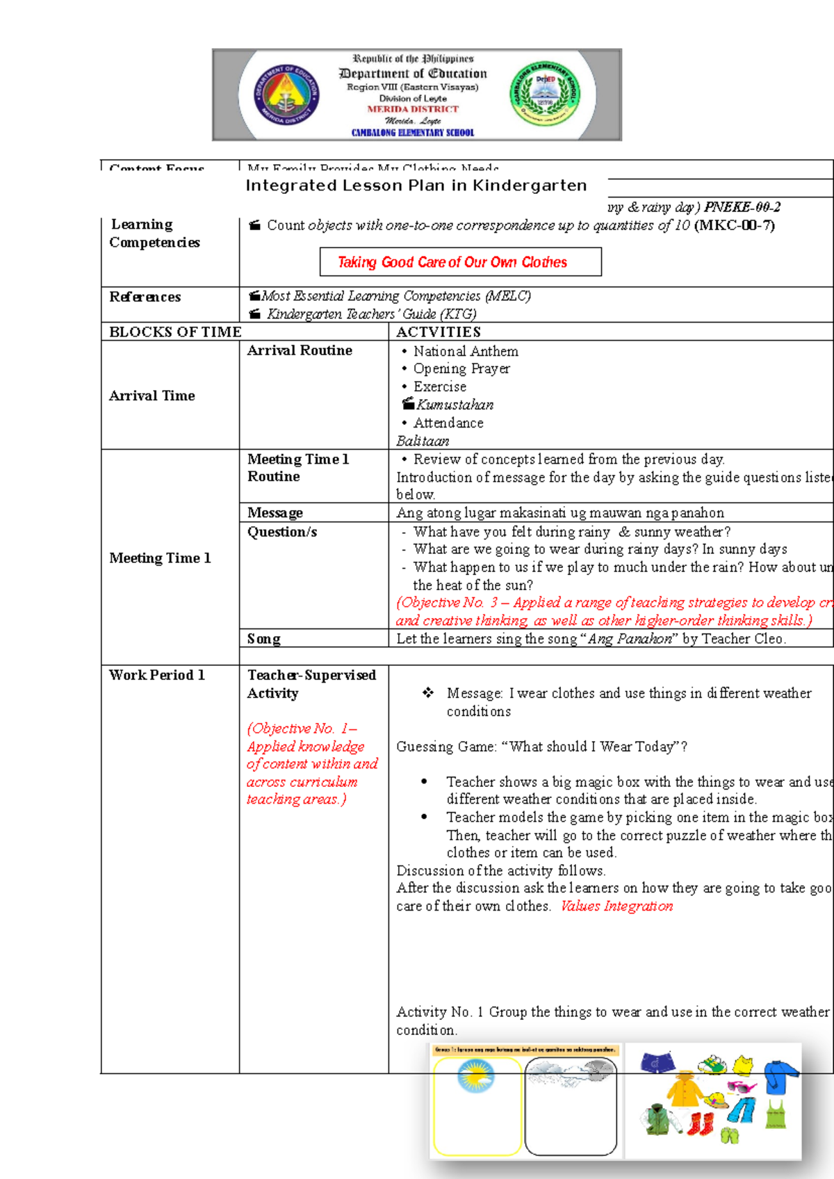 COT Lesson PLAN Quarter 2 Week 1 Day 1 Blocks of Time - Content Focus ...