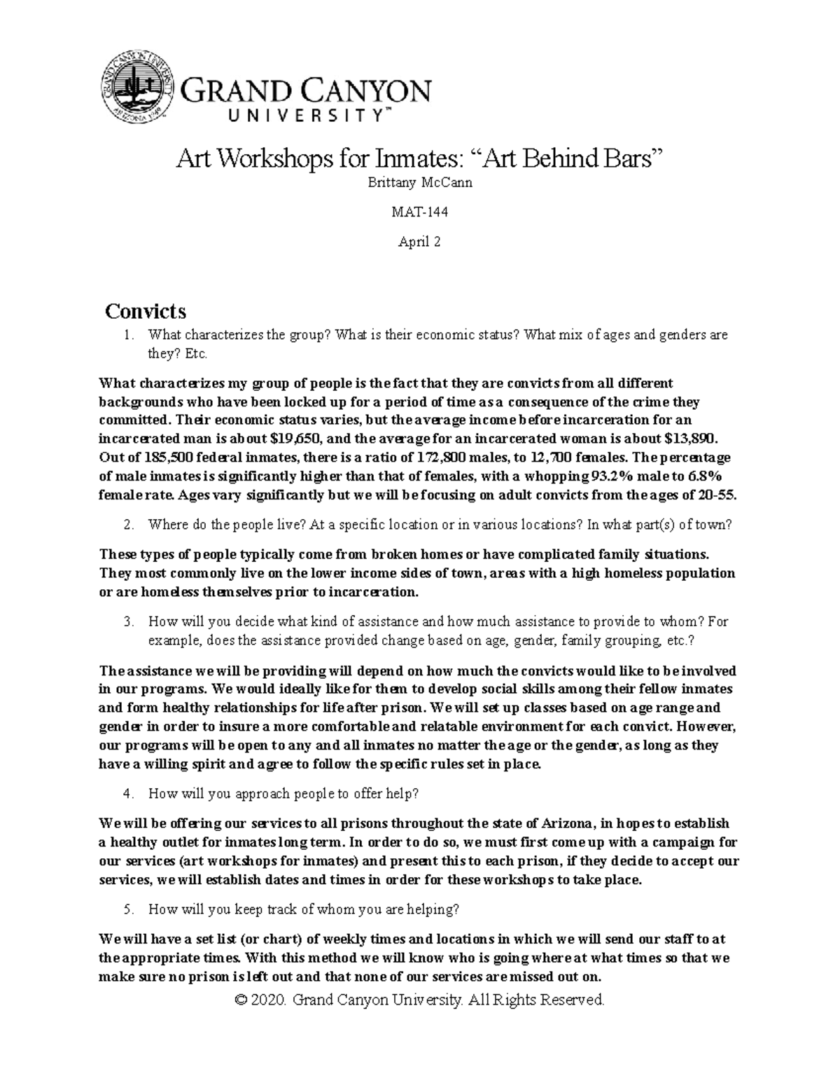 MAT 144-Major Assignment Write up - Art Workshops for Inmates: “Art ...