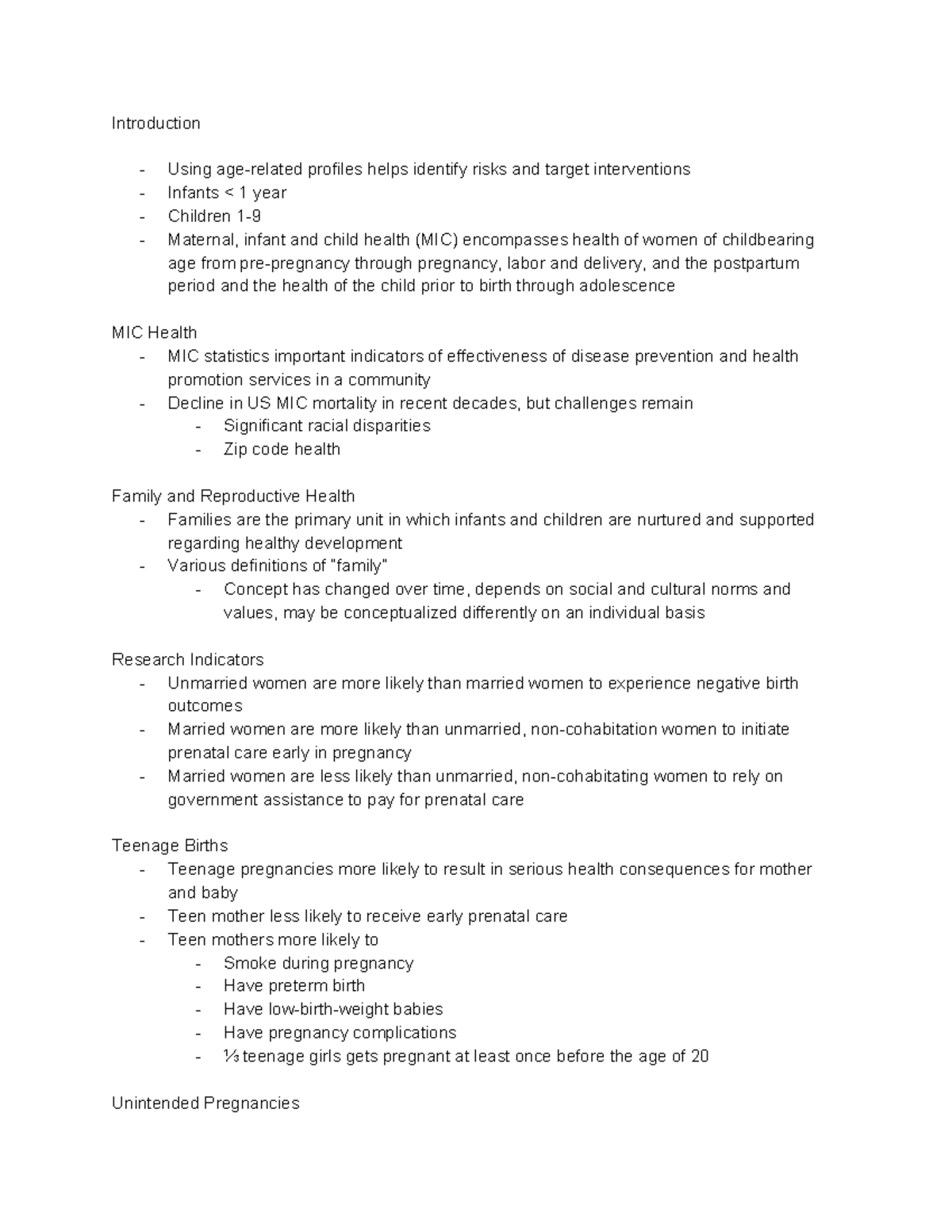 Chapter 7 Maternal Infant and Child Health - Introduction Using age ...