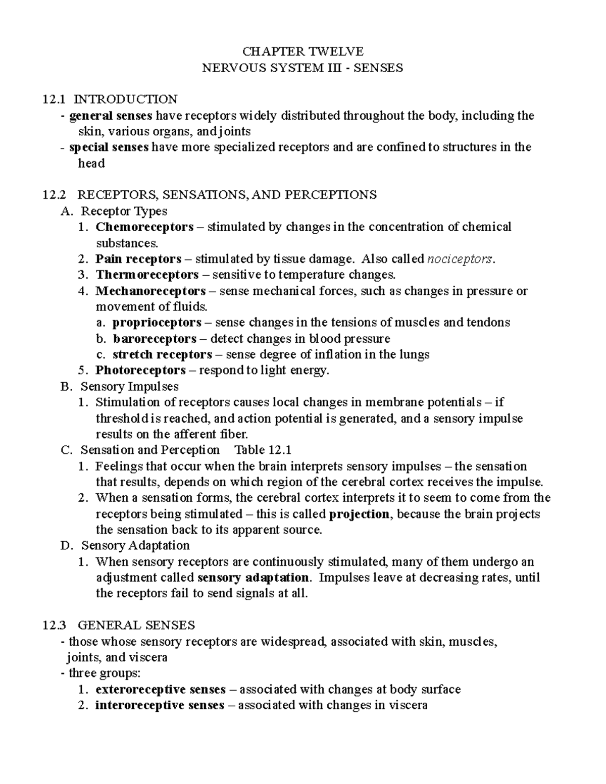Chapter Twelve-225 copy - CHAPTER TWELVE NERVOUS SYSTEM III - SENSES 12 ...