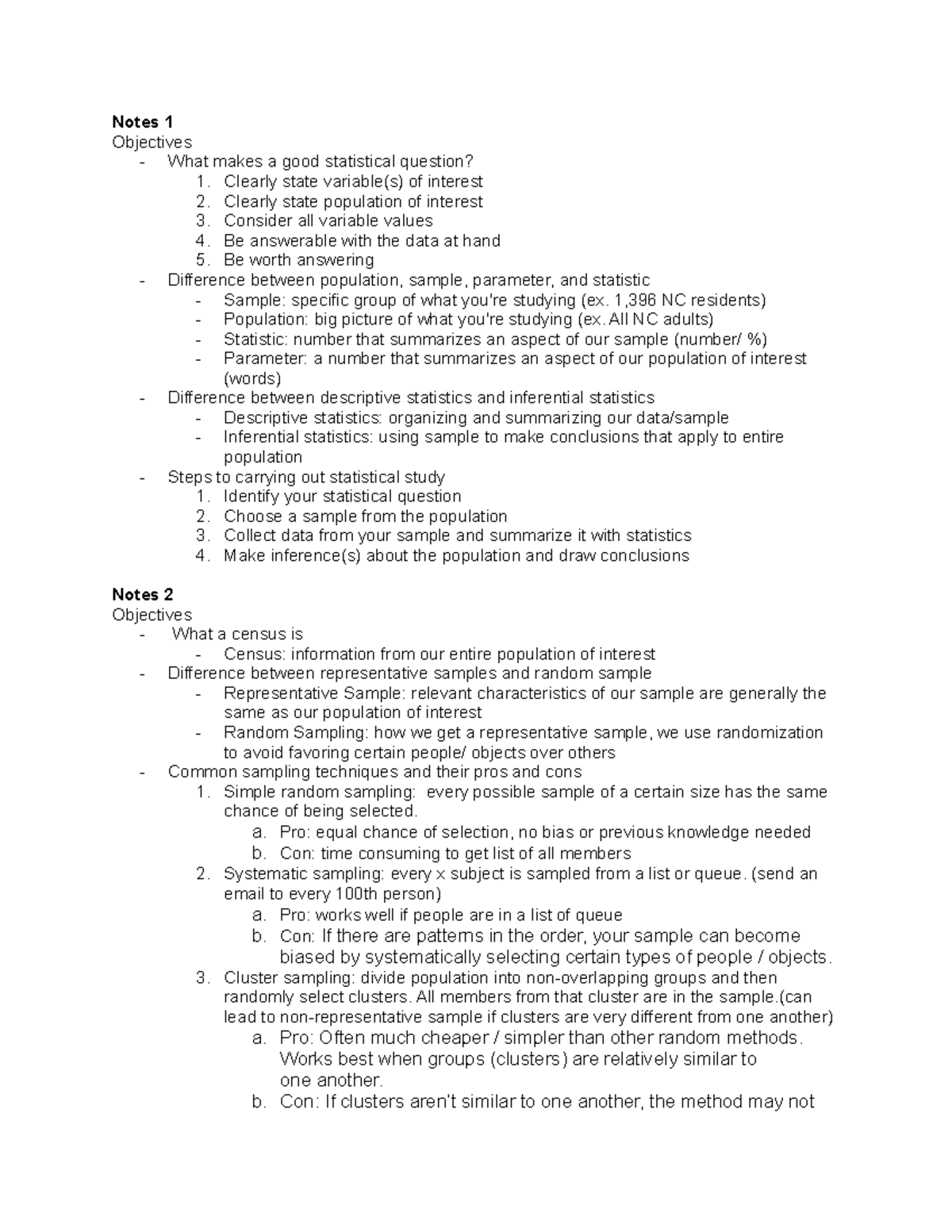 Stats Notes Sheet Exam 1 - Notes 1 Objectives - What makes a good ...