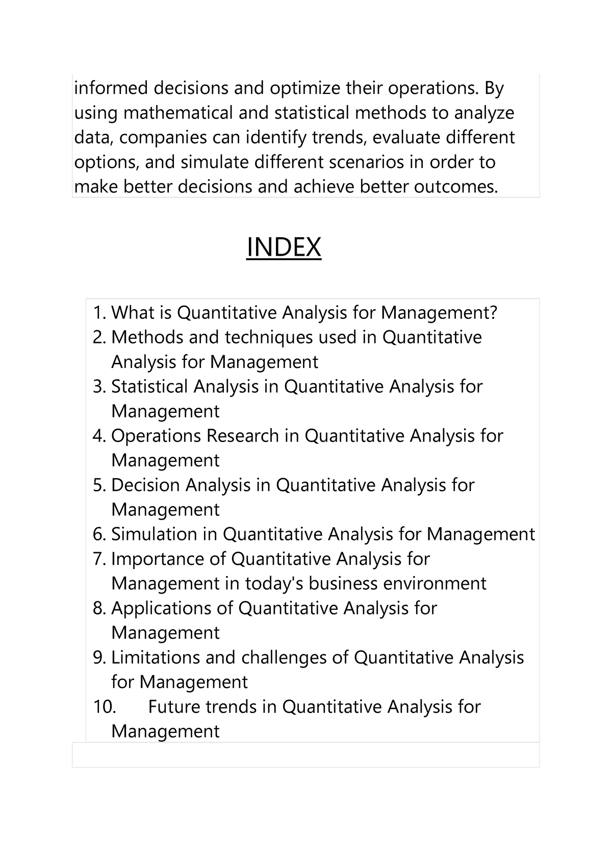 quantitative analysis for management decision assignment