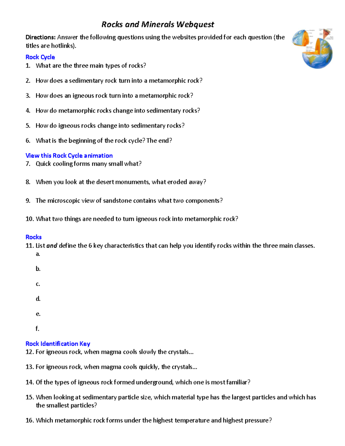 Rocks+and+minerals+webquest - Rocks And Minerals Webquest Directions 