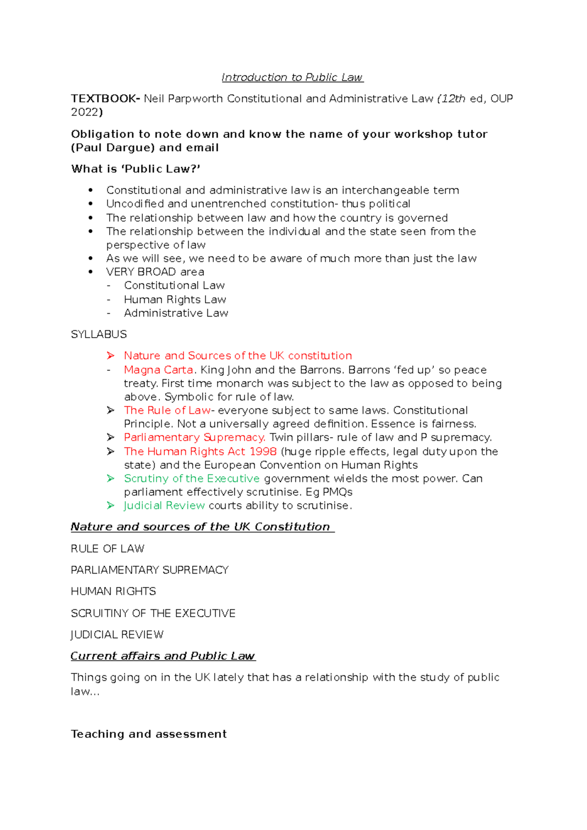 Lecture 1-introduction - Introduction to Public Law TEXTBOOK- Neil ...