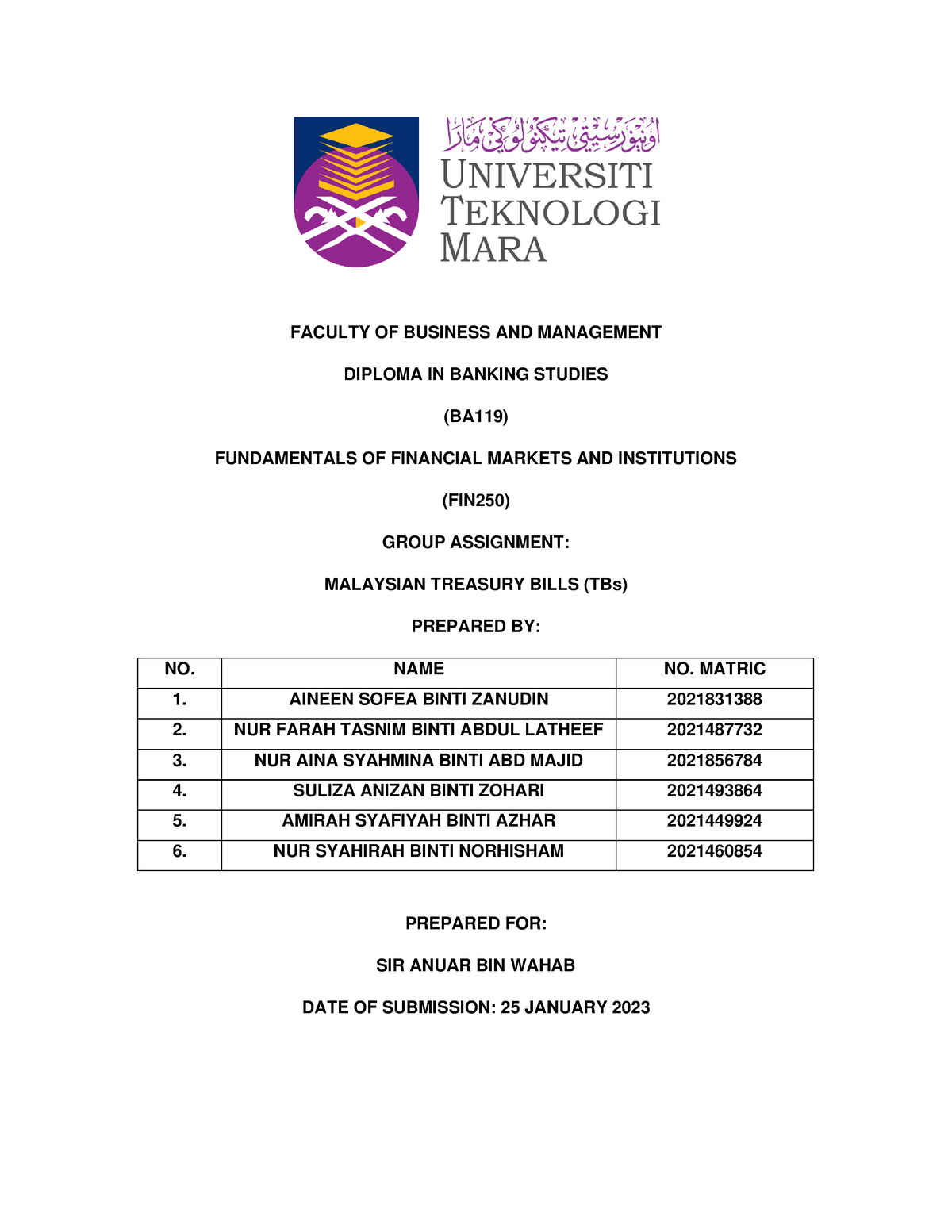 group assignment fin250