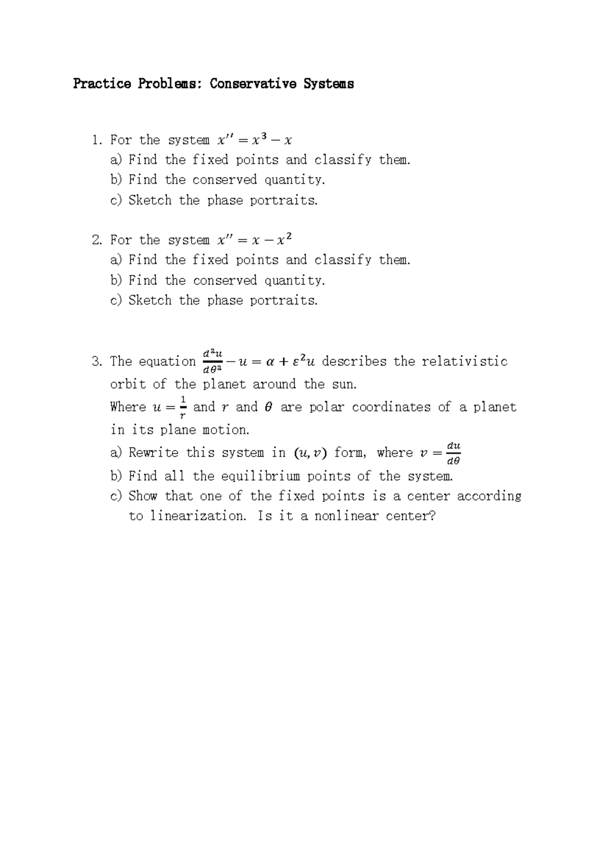 Practice Problems-Conservative Systems - Practice Problems ...