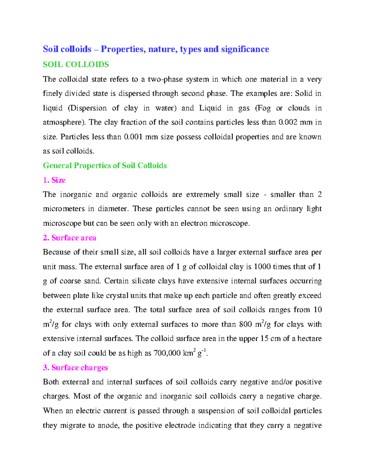 Soil colloids- Properties, nature, types and significance - Soil ...