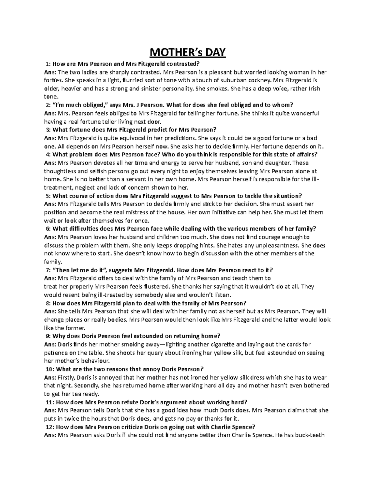 Mother's Day Mother's day MOTHER’s DAY 1 How are Mrs Pearson and