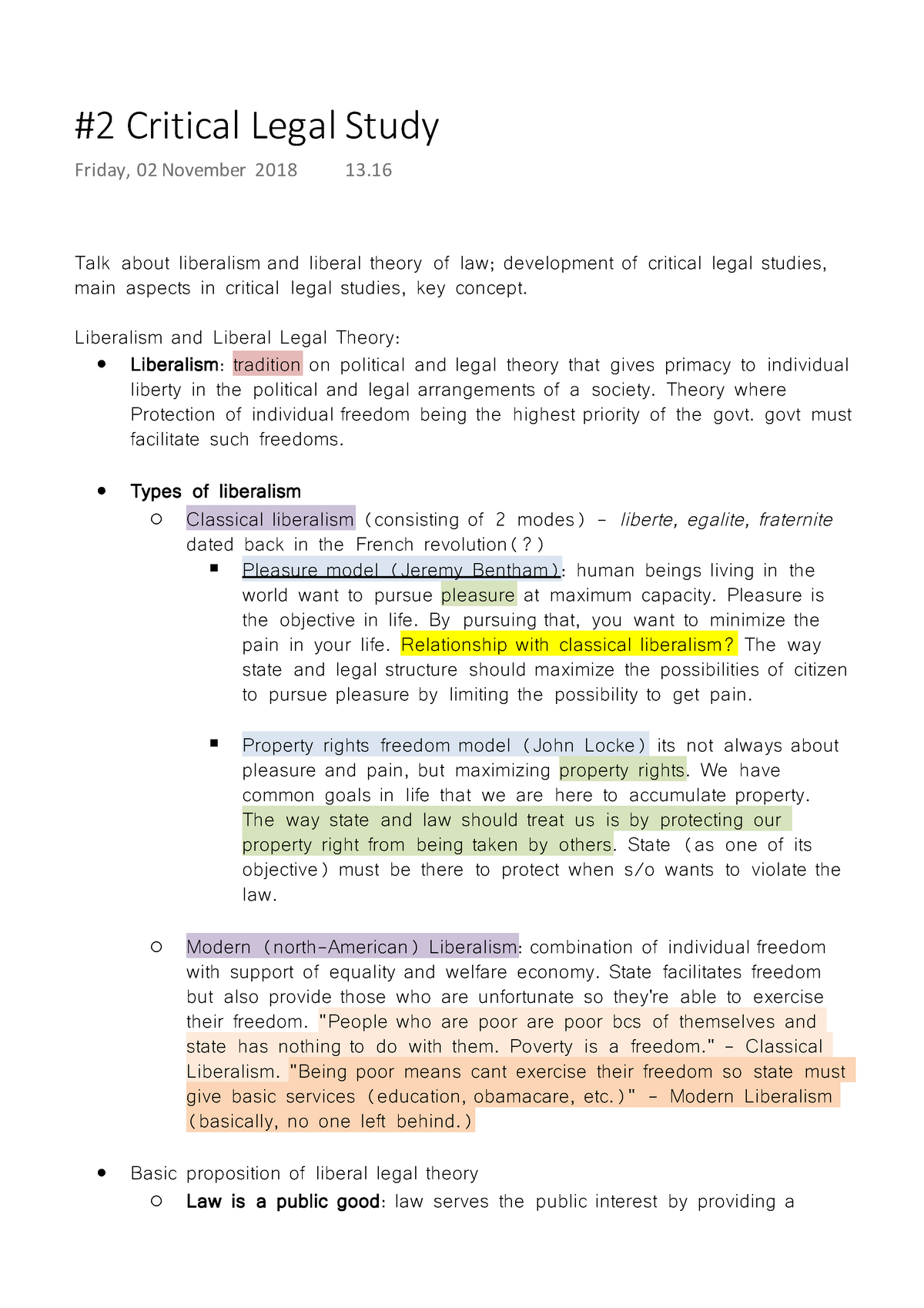 Critical Legal Study - Lecture Notes 6 - Critical Legal Study Friday ...