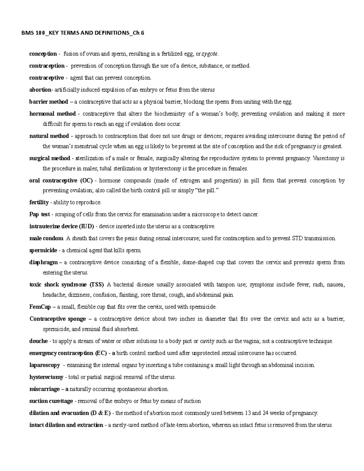 BMS 100 Ch 6 Terms BMS 100_KEY TERMS AND DEFINITIONS_Ch 6 Studocu