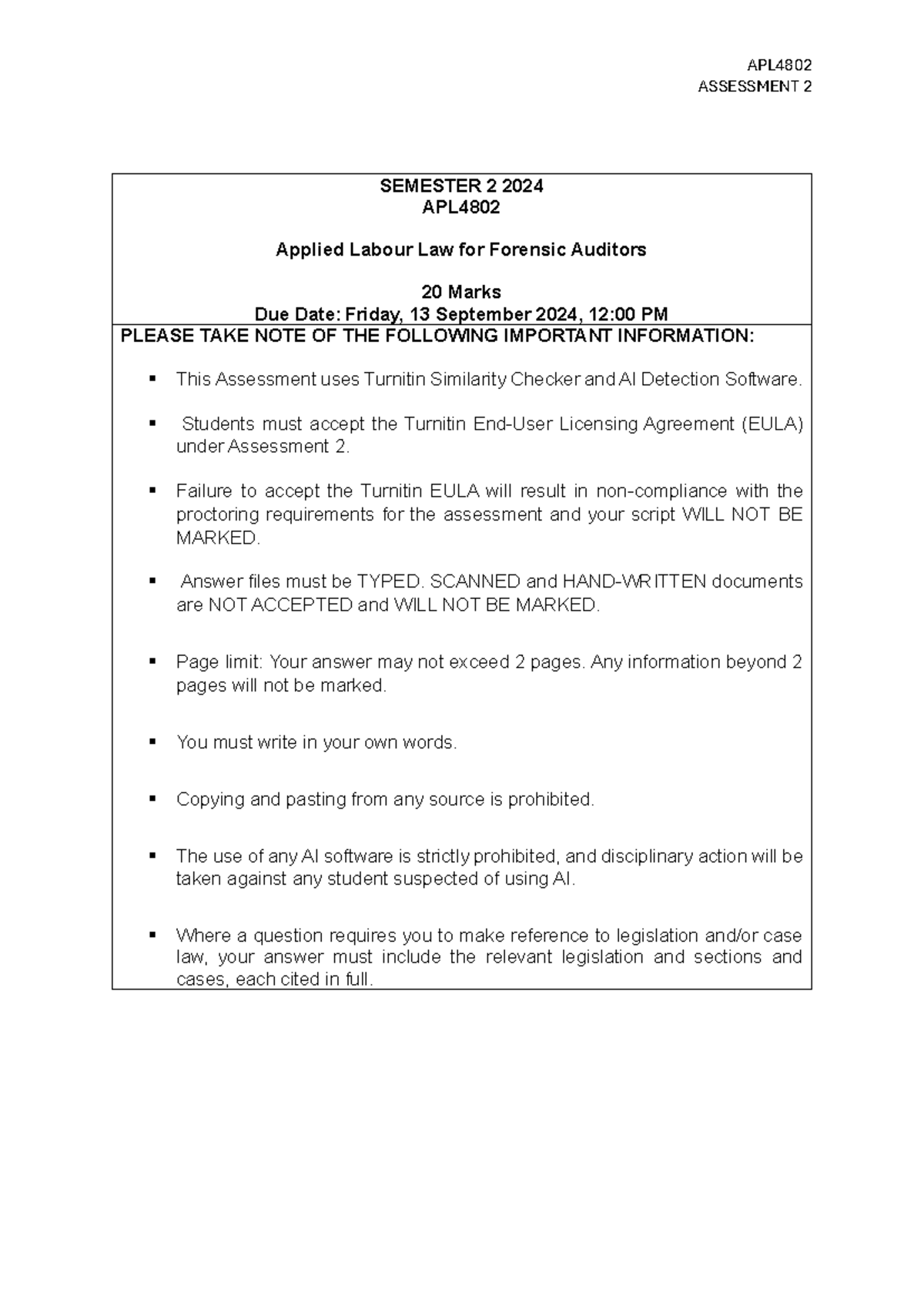 APL4802 2024 Assessment 2 - APL ASSESSMENT 2 SEMESTER 2 2024 APL ...