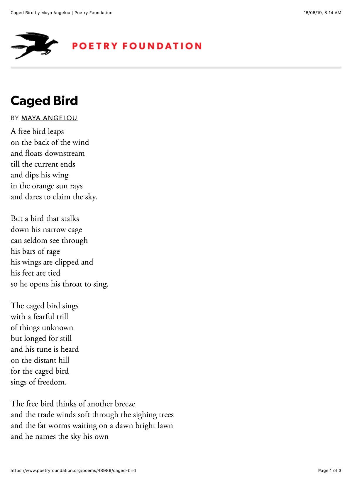 3A Angelou Maya - Caged Bird - Caged Bird by Maya Angelou | Poetry ...