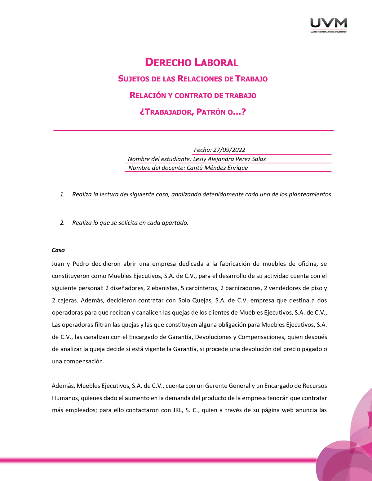 Act Derecho Laboral Laps Derecho Laboral Sujetos De Las Relaciones De Trabajo Relacin Y