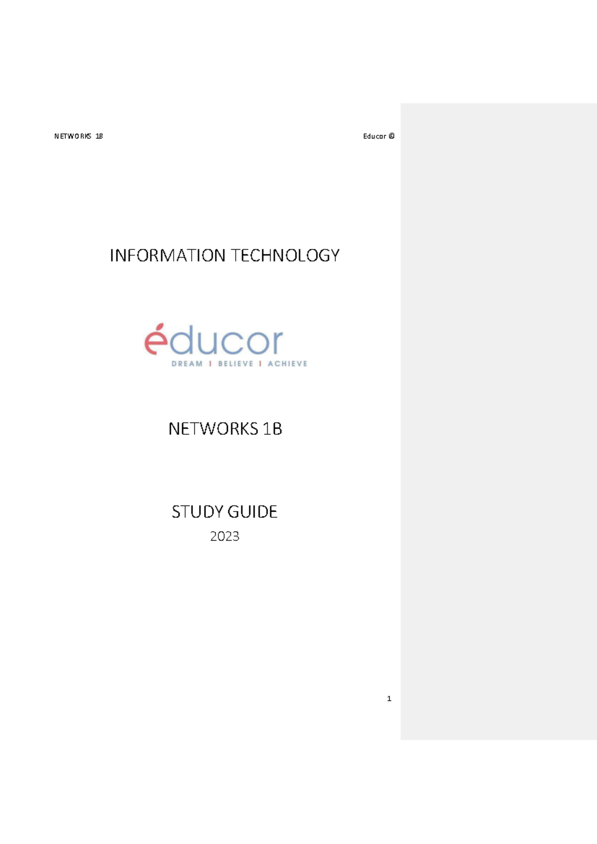 Networks 1B Study Guide - INFORMATION TECHNOLOGY NETWORKS 1B STUDY ...