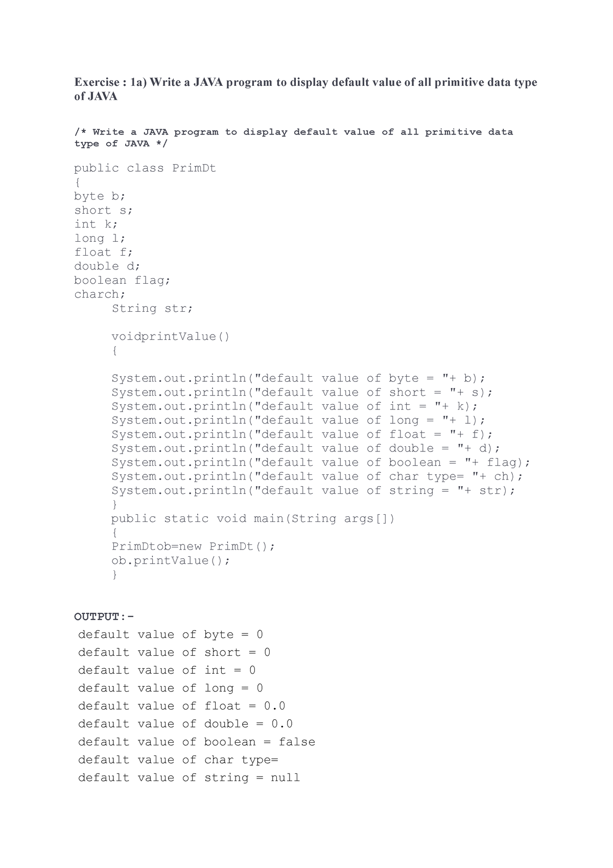 Java lab manual R20 Theory Exercise 1a Write a JAVA