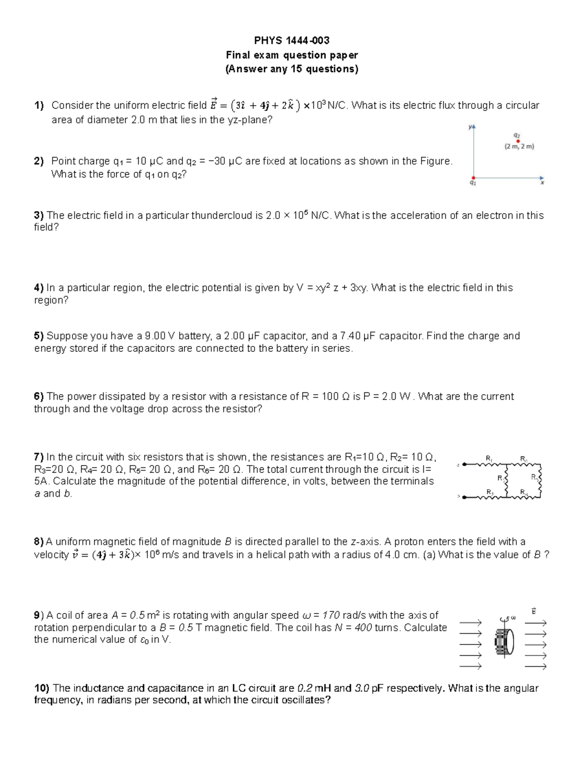 PHYS 1444-Final Exam - Helpful - PHYS 1444- 003 Final Exam Question ...