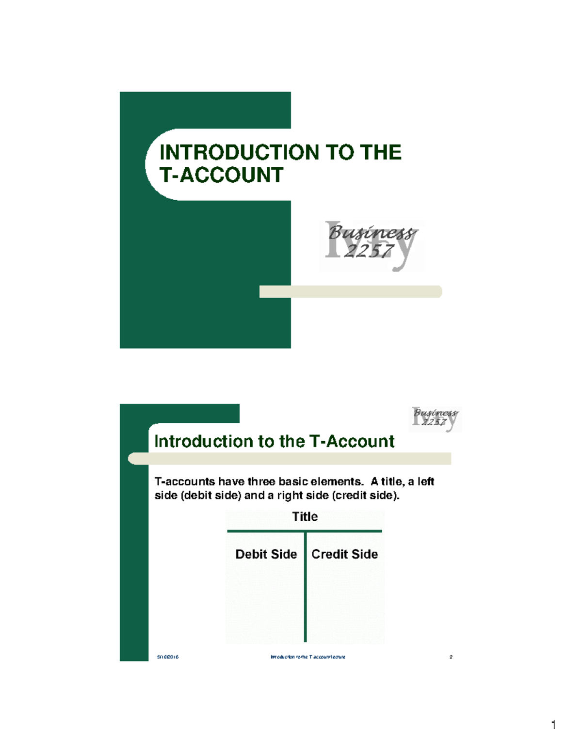 1 - Introduction to the T-Account Topic Slides - INTRODUCTION TO THE T ...