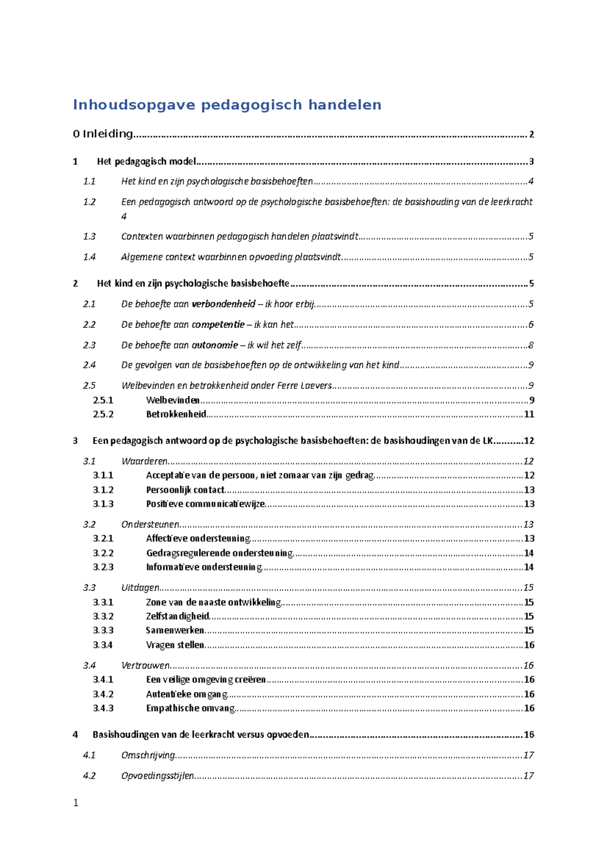 Op Weg Naar Meesterschap A-PH - Inhoudsopgave Pedagogisch Handelen 0 ...