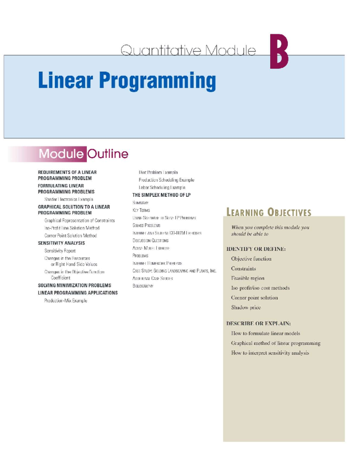 Programación lineal - Quantitative Module B Linear Programming Module ...