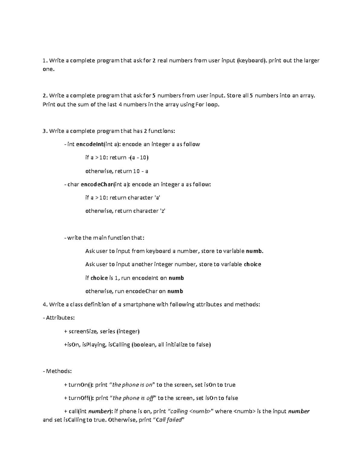 Quiz FOR data mining chapter 4 - Write a complete program that ask for ...