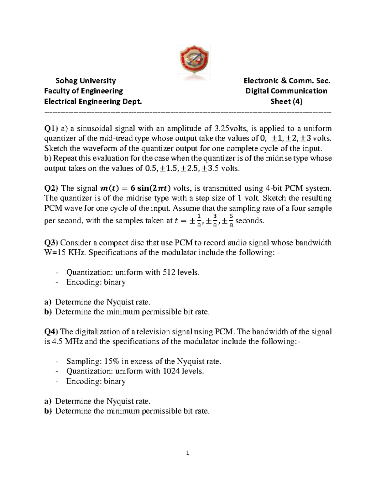 Sheet 4 digital communication - Warning: TT: undefined function: 32 1 ...