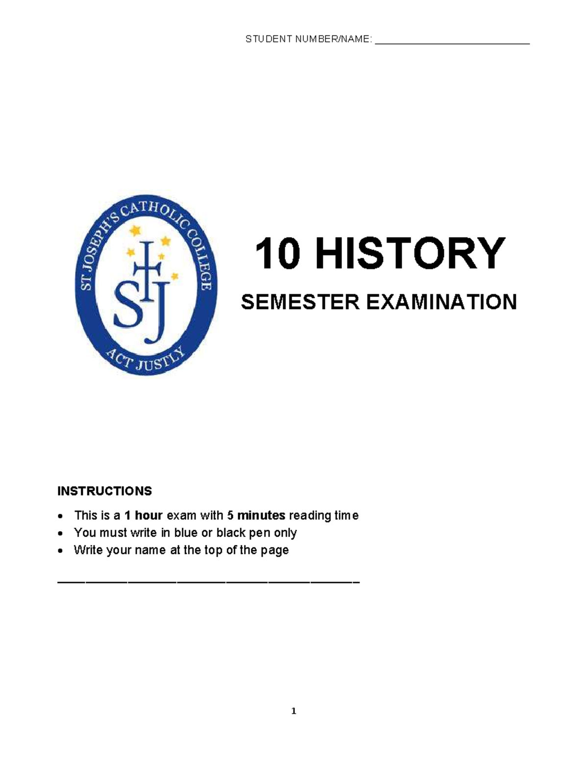 10 History Practice Paper - STUDENT NUMBER/NAME ...