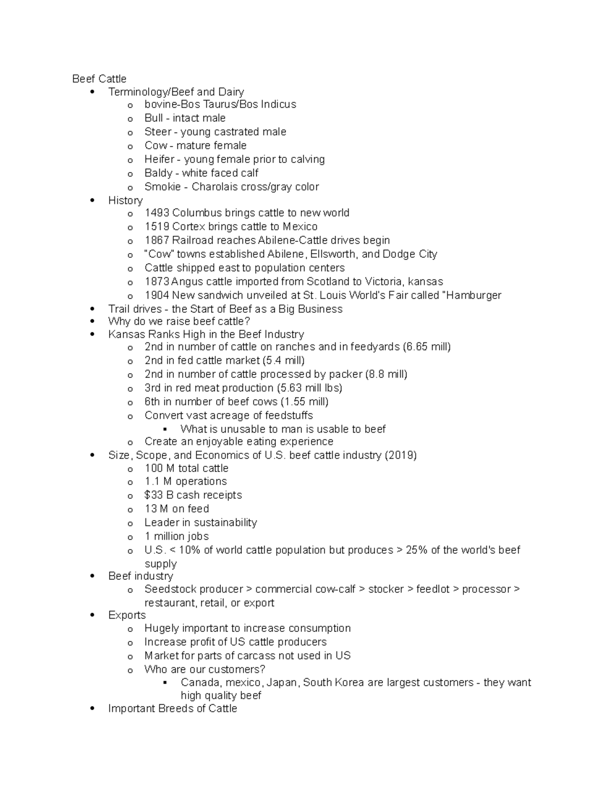 Beef Cattle ASI 102 Beef Cattle Terminology/Beef and Dairy o bovine