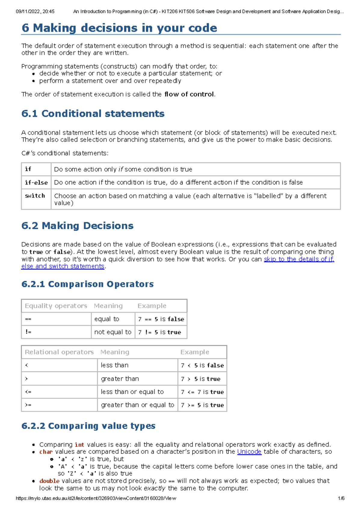 6 Making Decisions In Your Code An Introduction To Programming (in C# ...