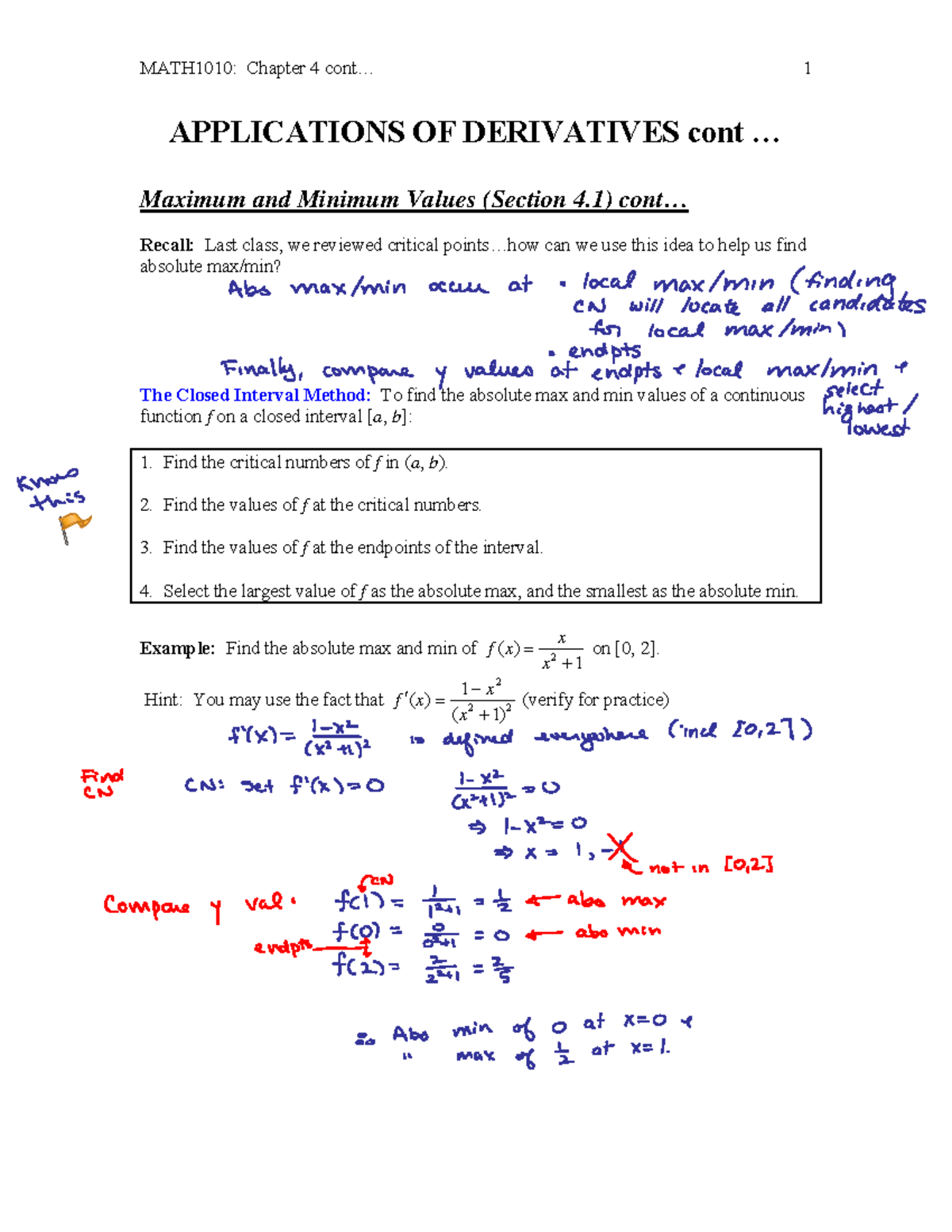 Calculus Note (10) - Lec Note - MATH1010: Chapter 4 Cont… 1 ...