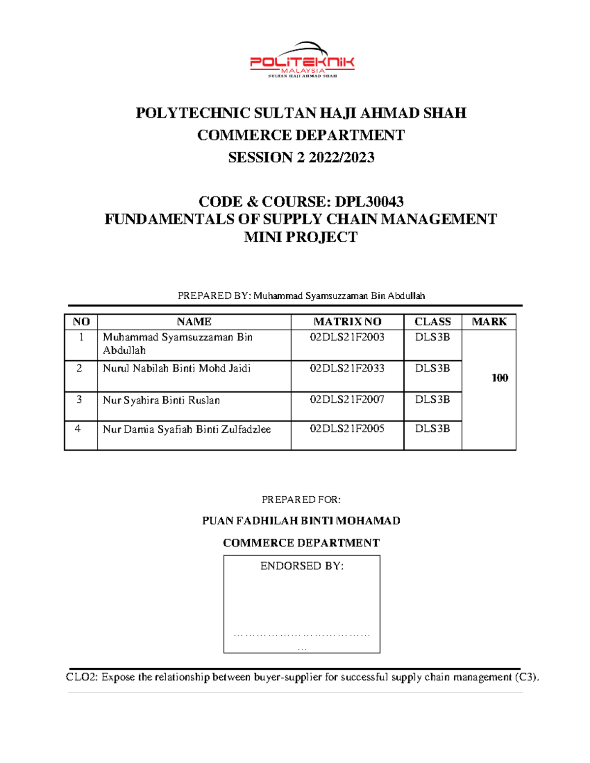 Mini project supply chain - POLYTECHNIC SULTAN HAJI AHMAD SHAH COMMERCE ...
