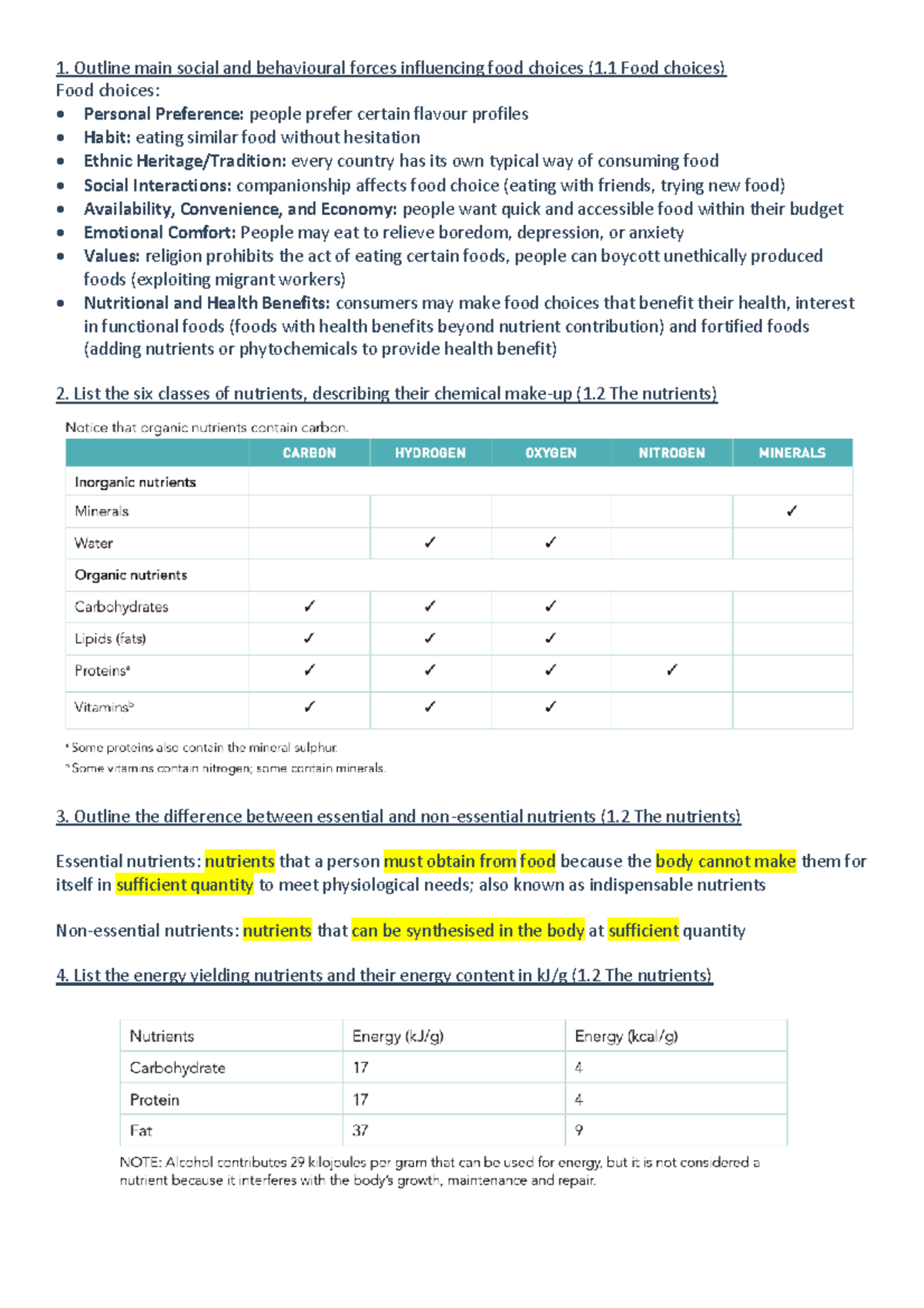 Topic 1 - Overview of Nutrition - Outline main social and behavioural ...