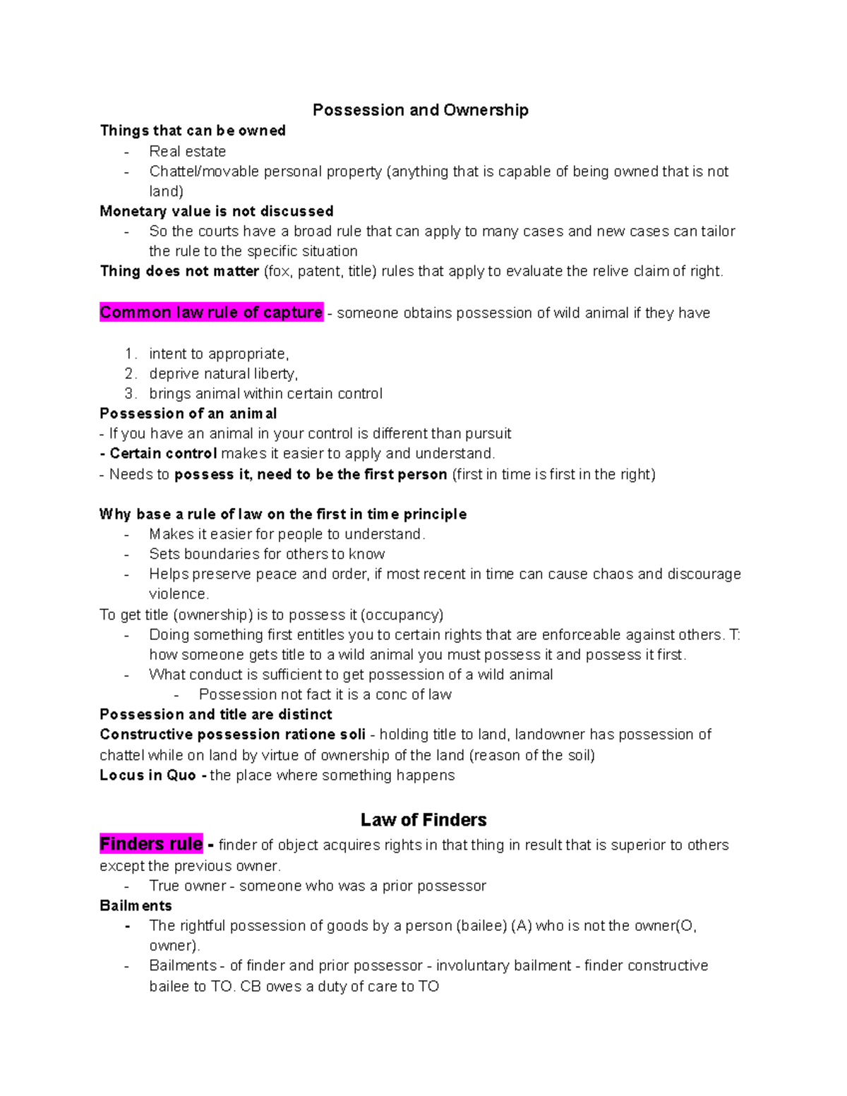 Property Outline - Possession and Ownership Things that can be owned ...
