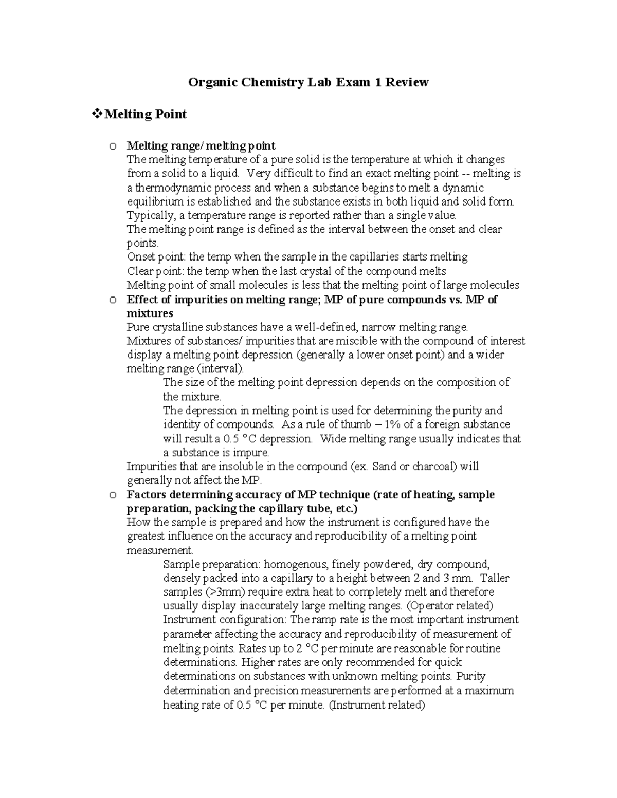 Organic Chemistry Lab Exam 1 Review Organic Chemistry Lab Exam 1