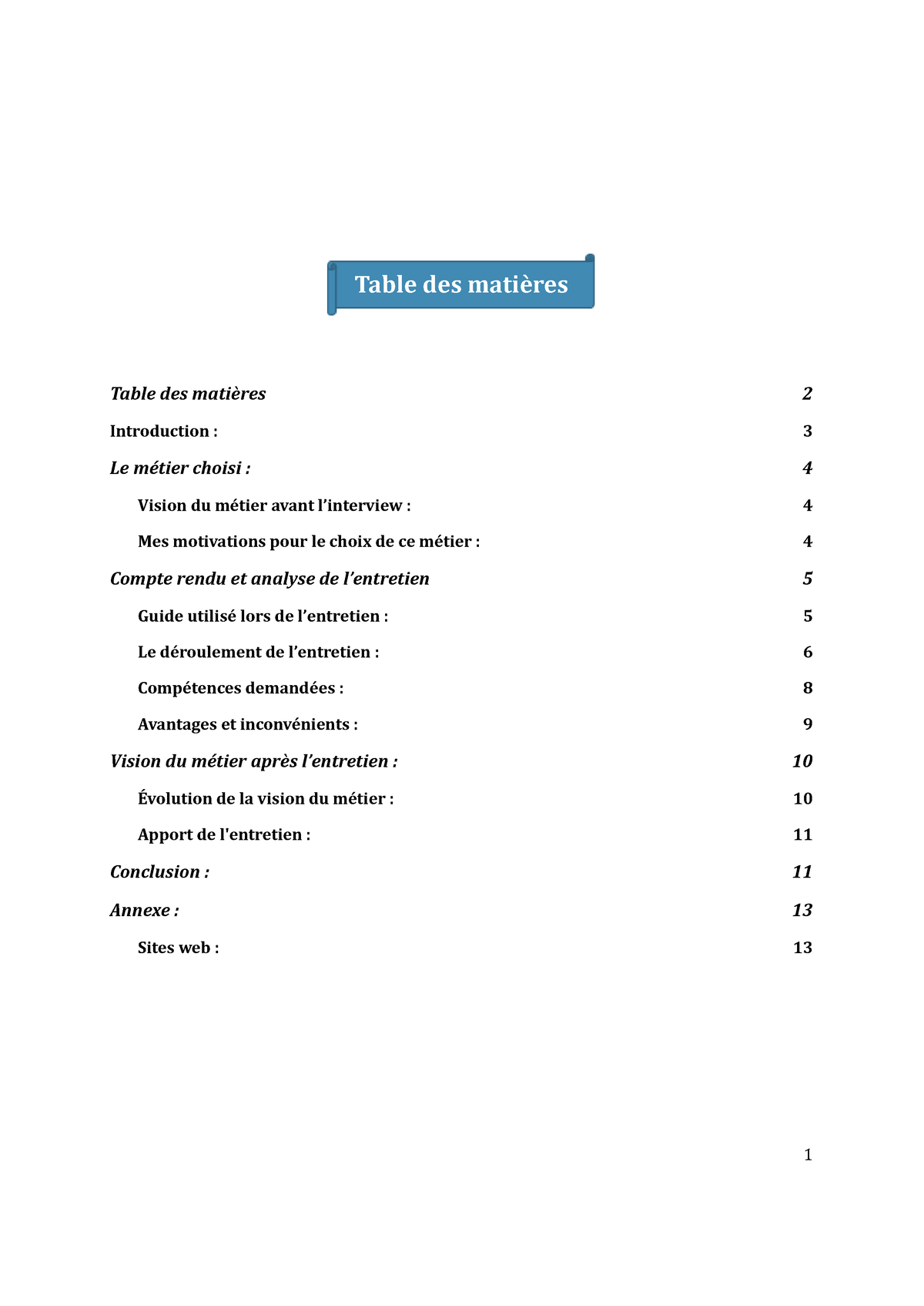 PPP6  Exemple rapport projet personnel professionnel  Table des