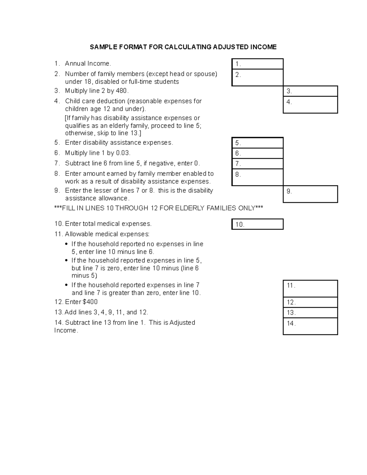 Sample Format for Calculating Adjusted SAMPLE FORMAT FOR