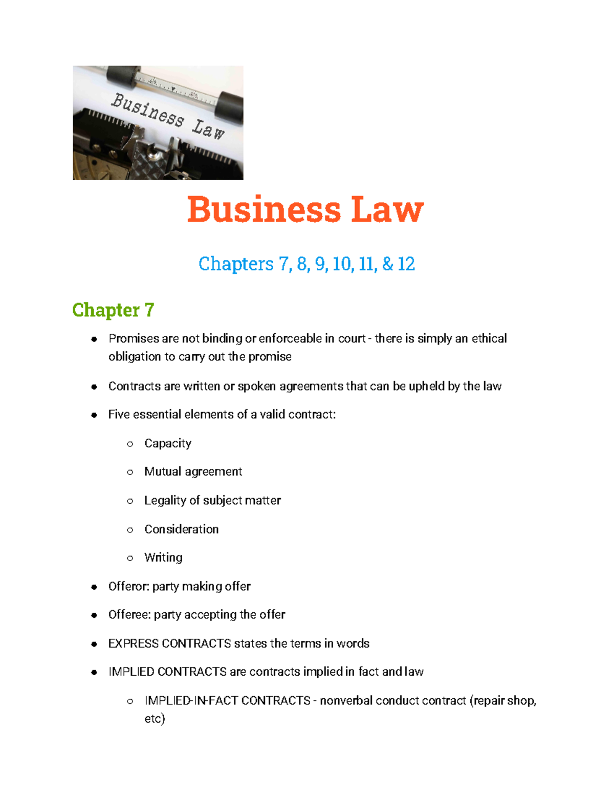 Business Law Unit 3 - Lecture Notes Unit 3 - Chapters 5 And 6 ...