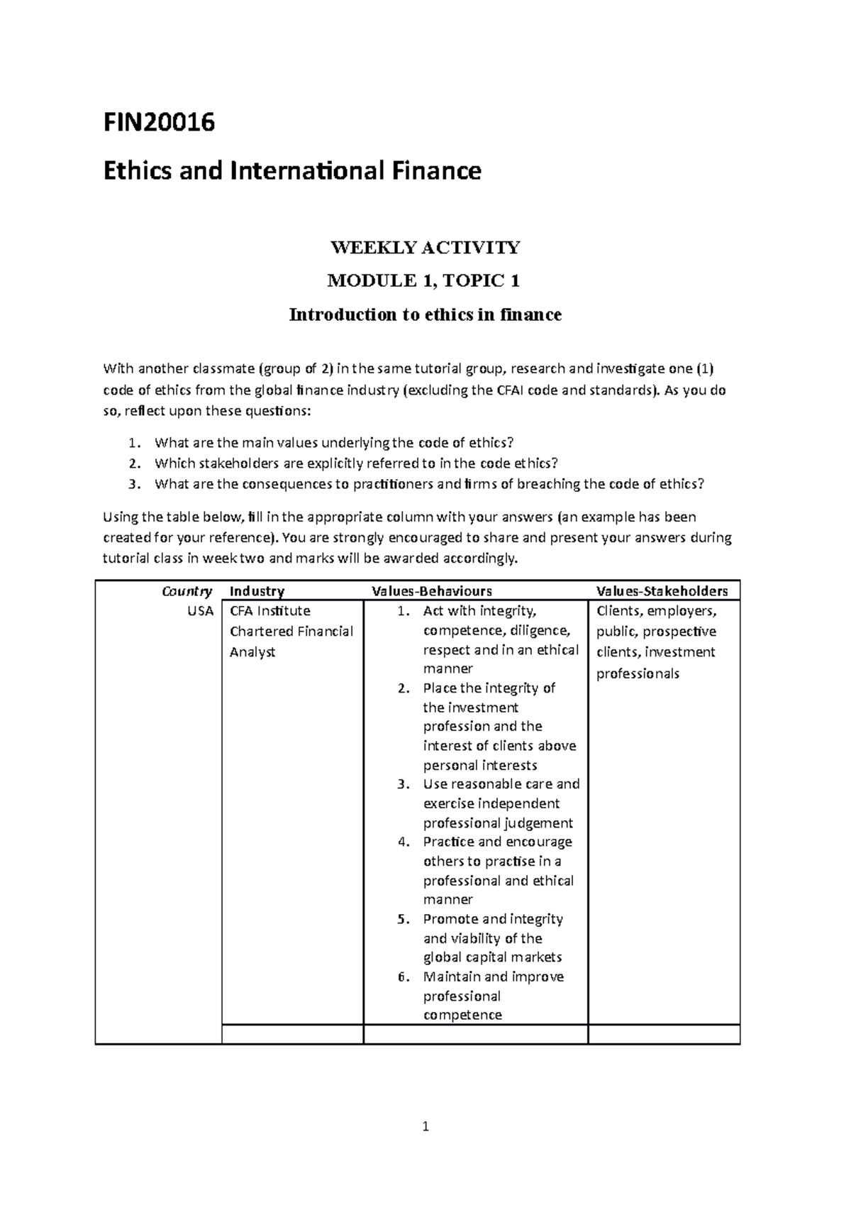 Tutorial One Student International Law And Finance Studocu