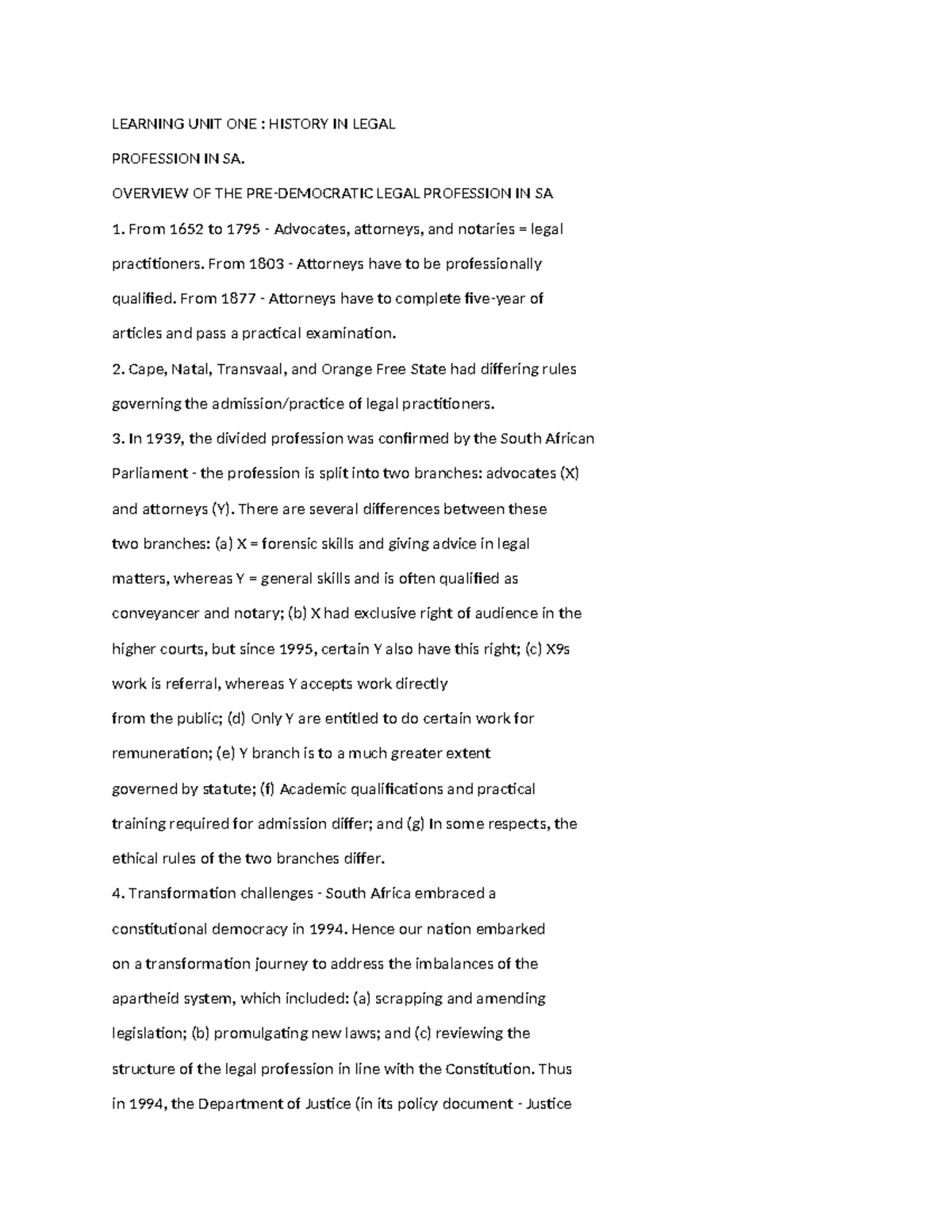 LEET TEST Notes 2 - LEARNING UNIT ONE : HISTORY IN LEGAL PROFESSION IN ...