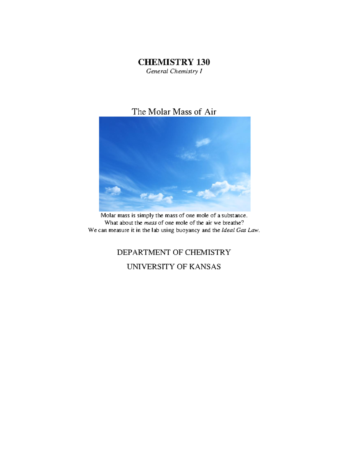 190301 CHEM130 SP19 Molecular Weight of Air - CHEMISTRY 130 General ...