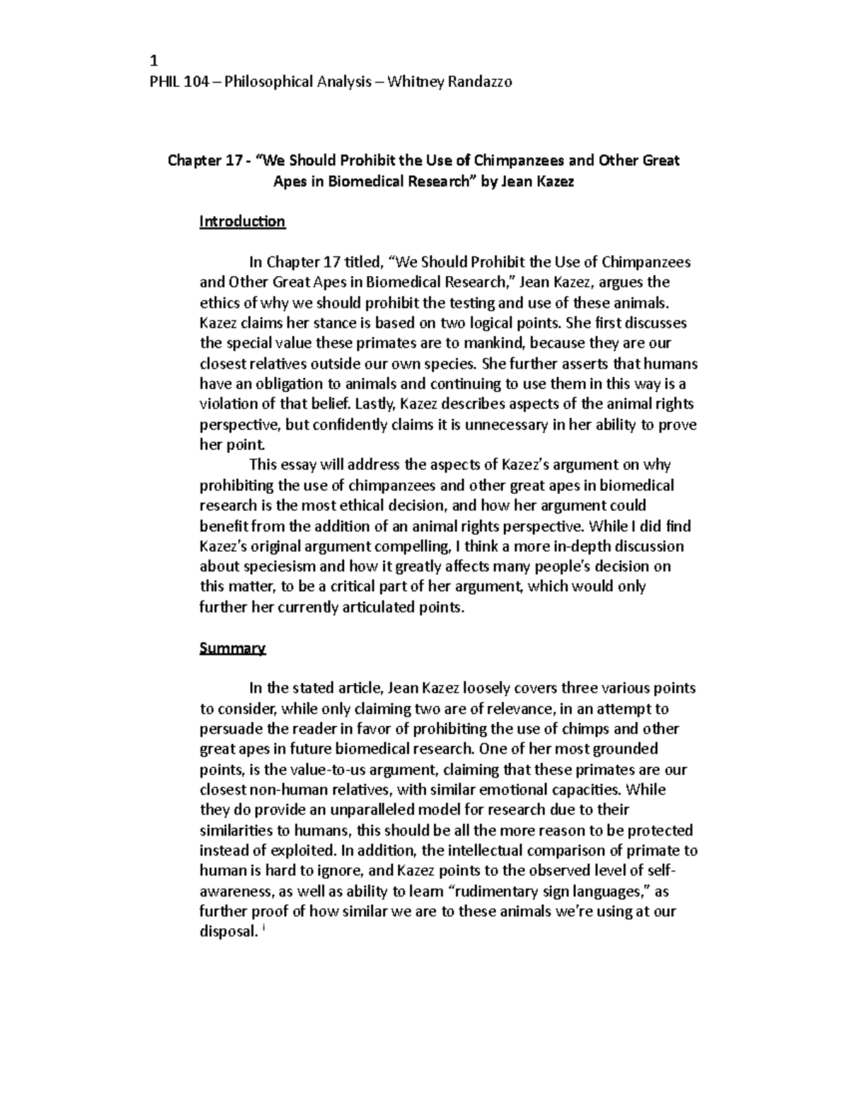 Final PHIL104 essay - Grade: A - PHIL 104 – Philosophical Analysis ...