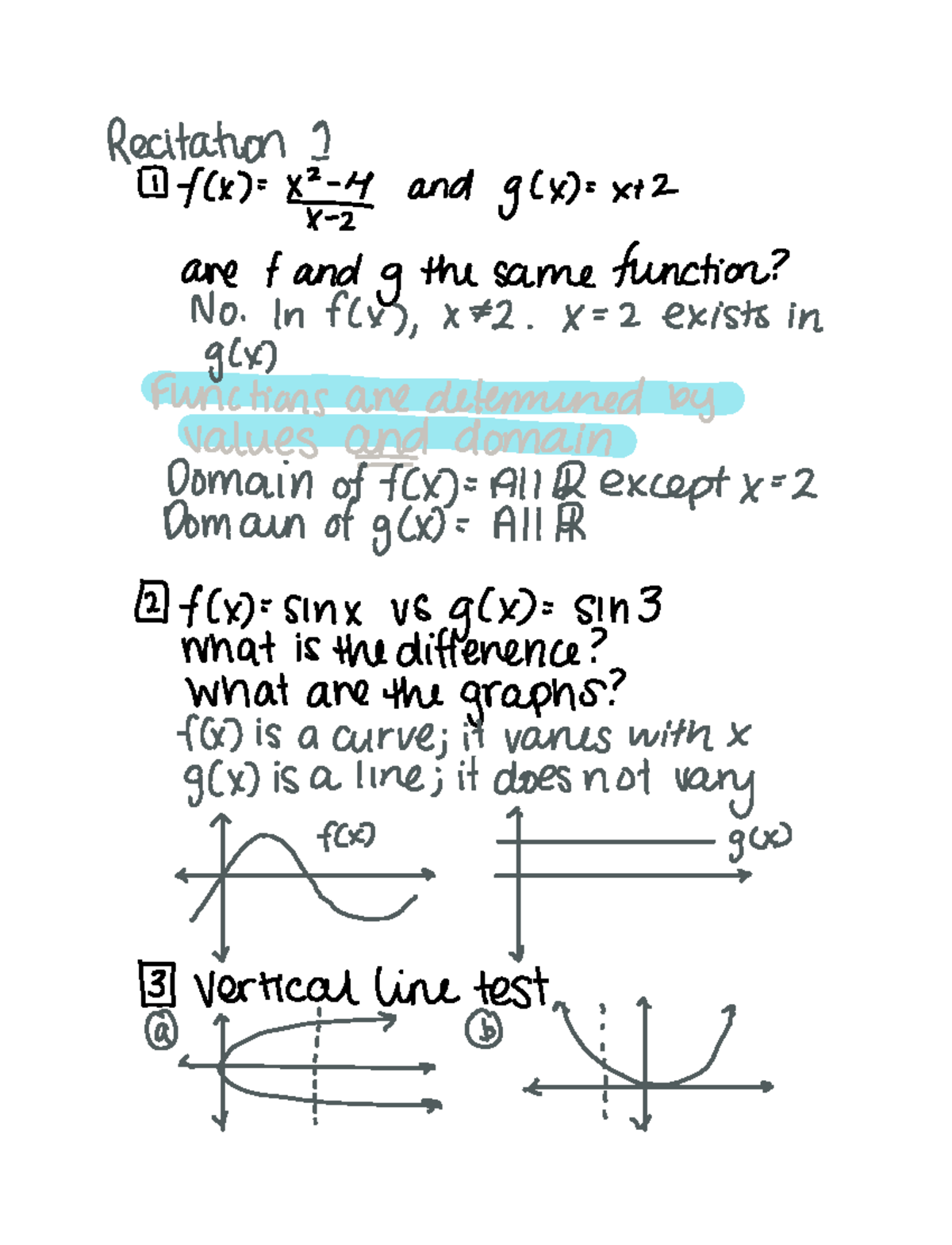 Calc 1- Recitation 1 Notes - Recitation I f x X and g x xt 2 ...