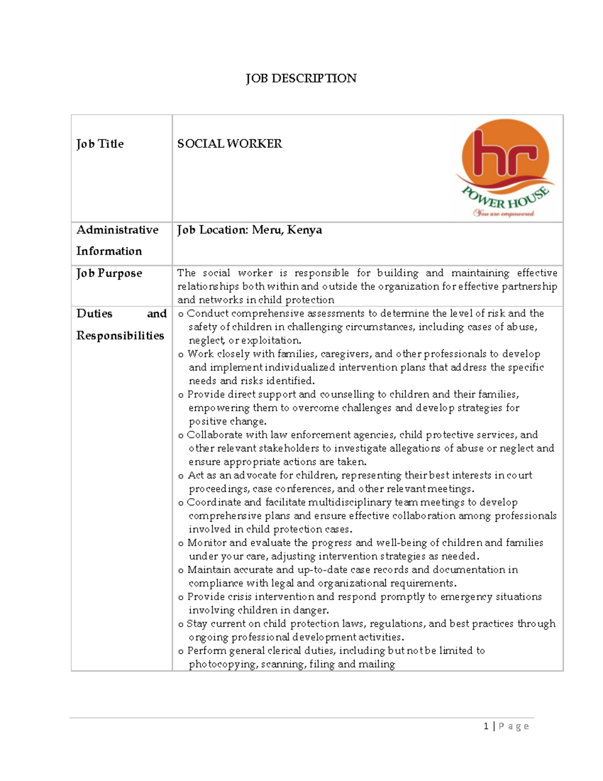 Social Worker - Job advert - Community Development and Environmental ...