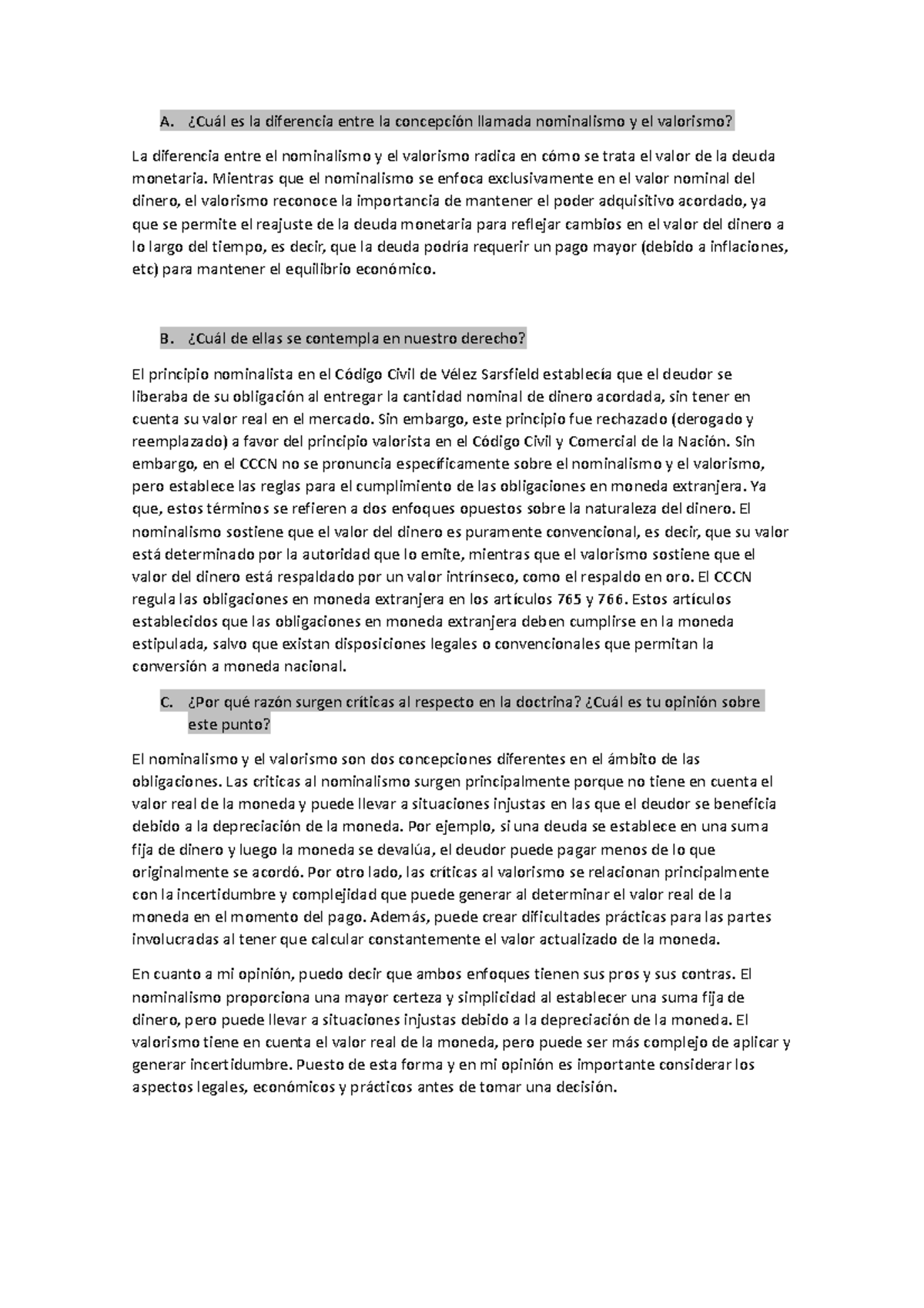 Foro 1 obligaciones - A. ¿Cuál es la diferencia entre la concepción ...