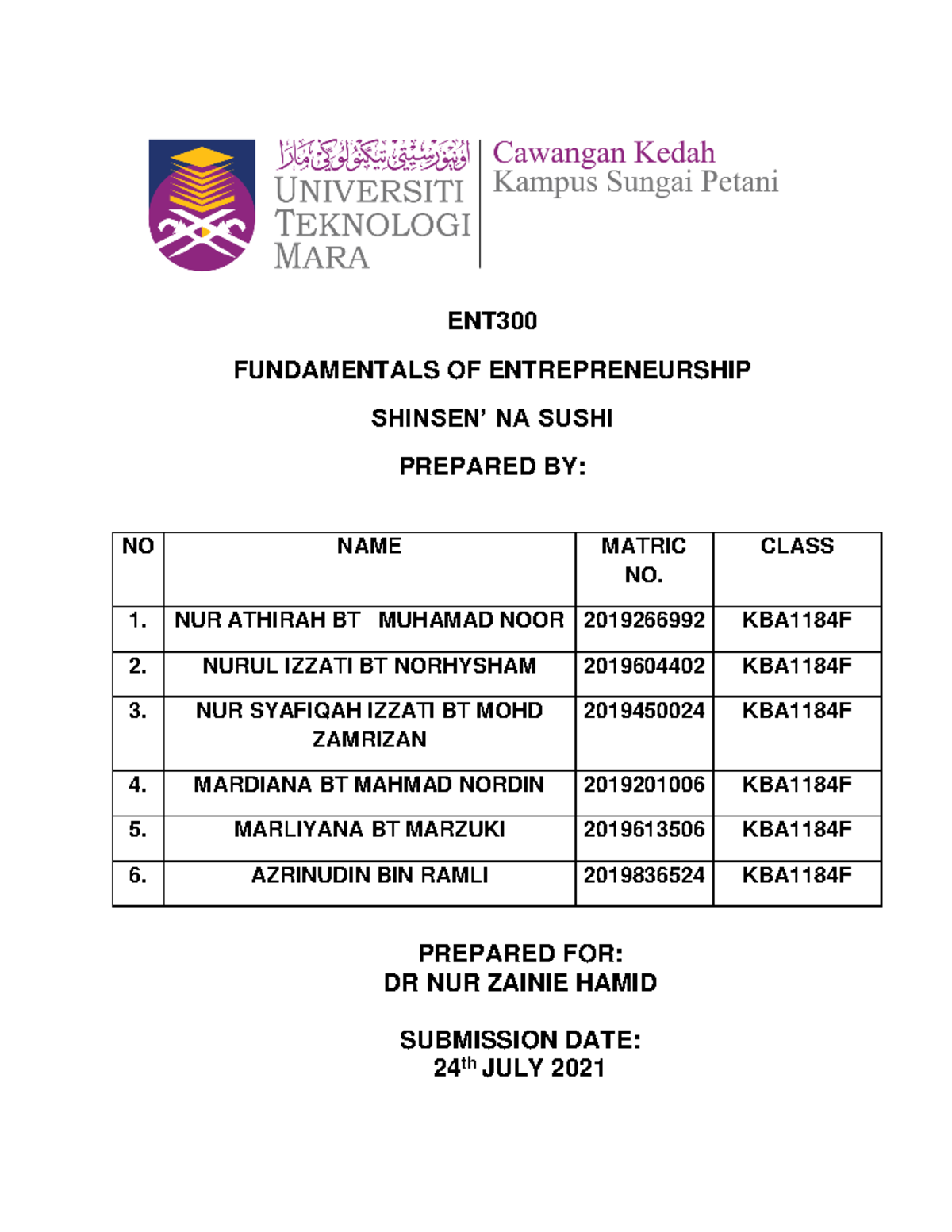 ENT 300 Business PLAN. edited (1)-converted - ENT FUNDAMENTALS OF ...