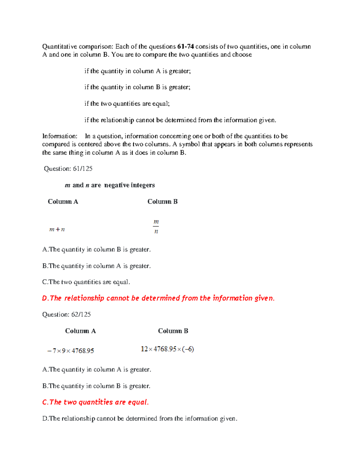 Gat Exam Gat Tutorials Quantitative Comparison Each Of The