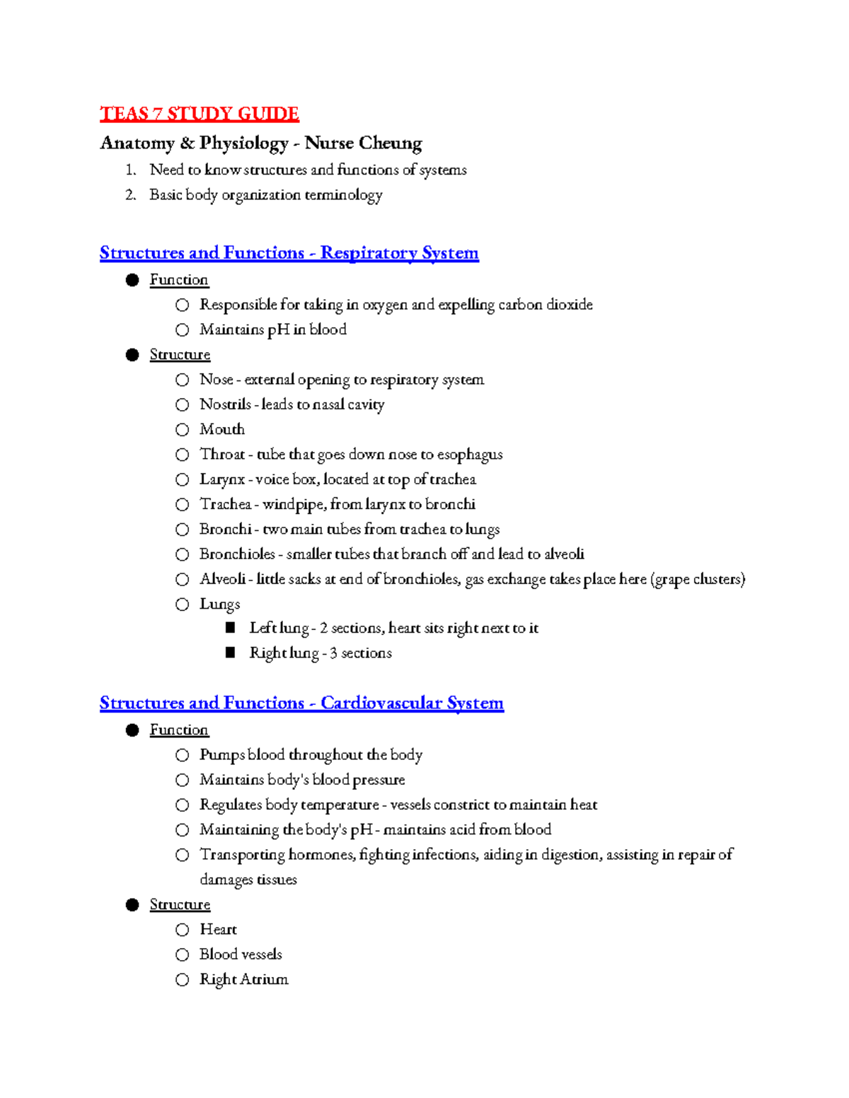 TEAS Notes - Anatomy & Physiology - TEAS 7 STUDY GUIDE Anatomy ...