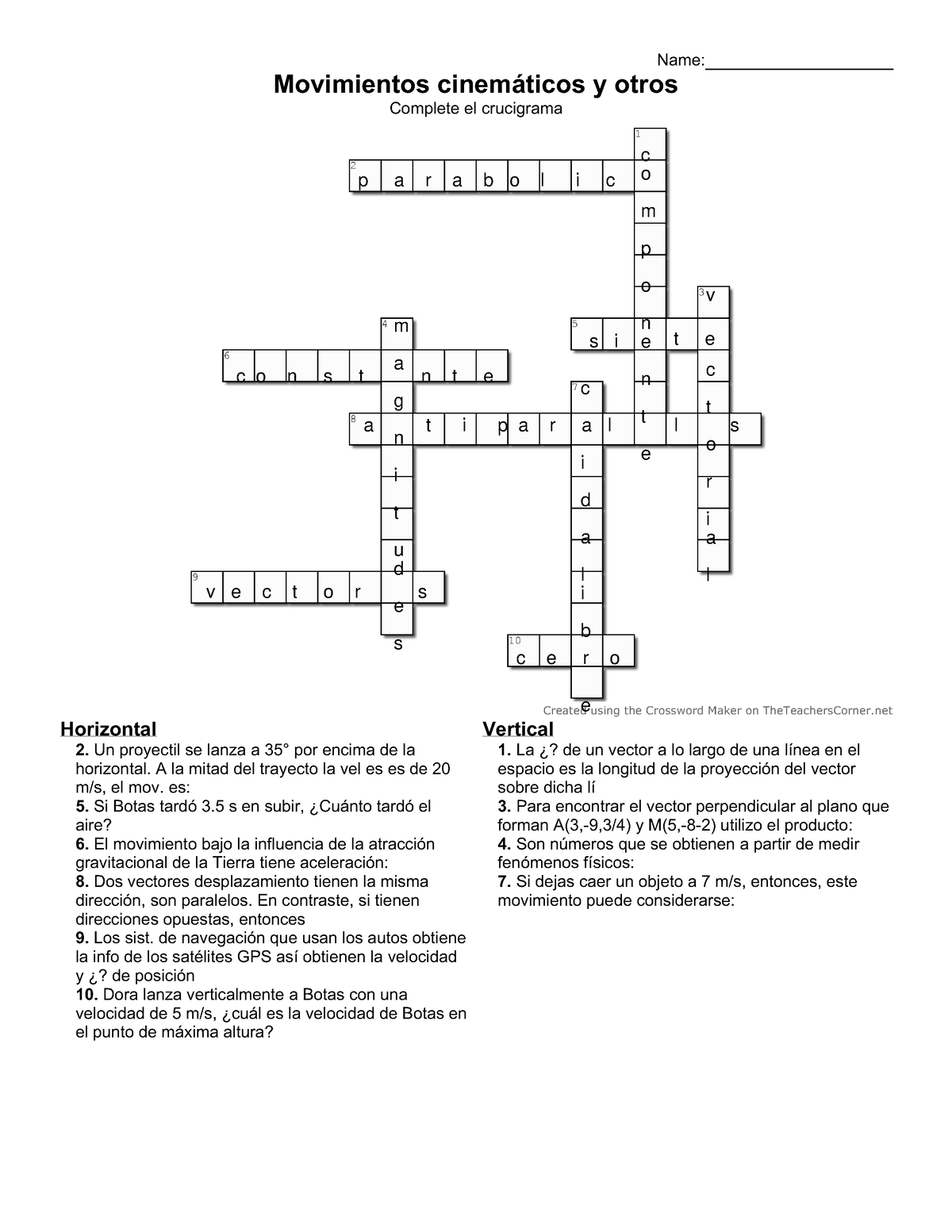 Crucigrama S7 Histologia Movimientos Cinemáticos Y Otros Complete El Crucigrama Name 1 2 3 3412