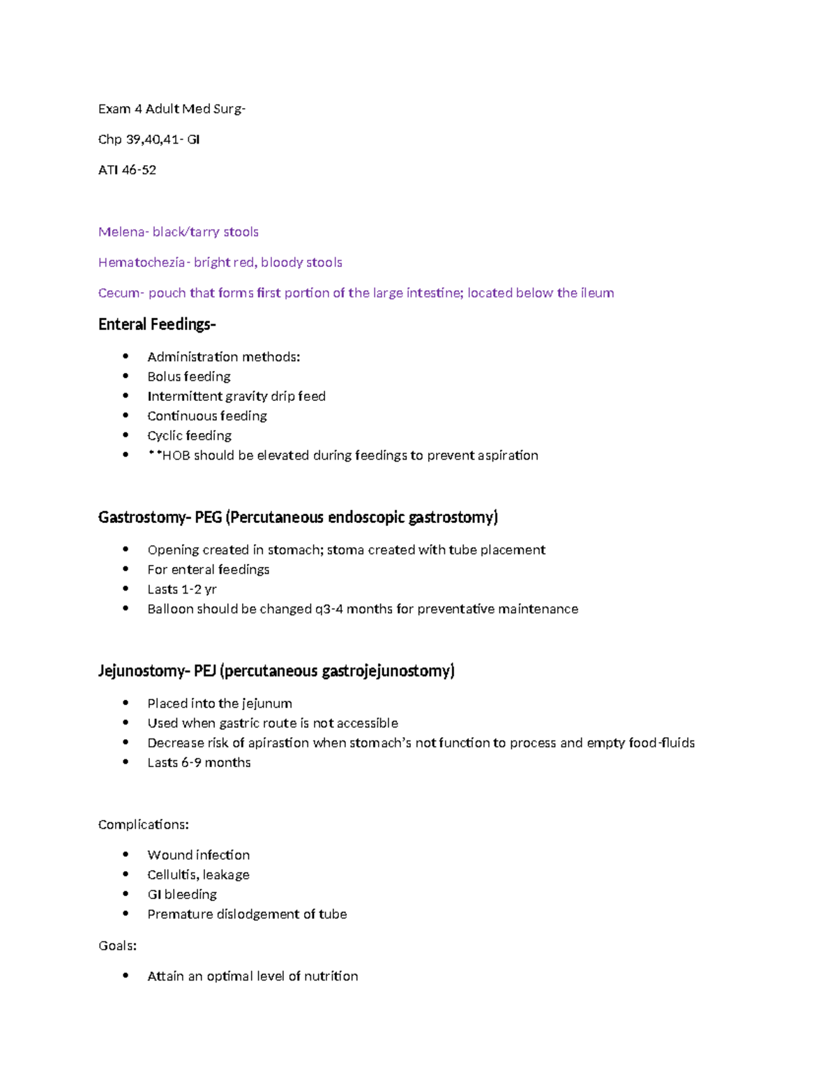 Exam 4 Adult med surg - Exam 4 Adult Med Surg- Chp 39,40,41- GI ATI 46 ...