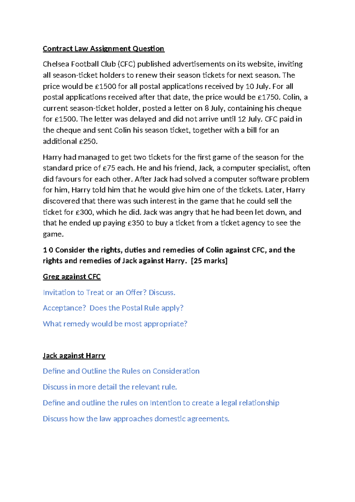 Contract law Assignment Jan 2022 - Contract Law Assignment Question ...