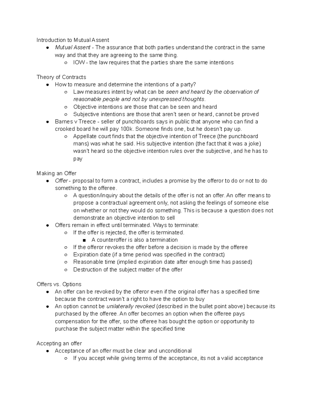 9. Agreement - Lecture notes 9 - Introduction to Mutual Assent Mutual ...